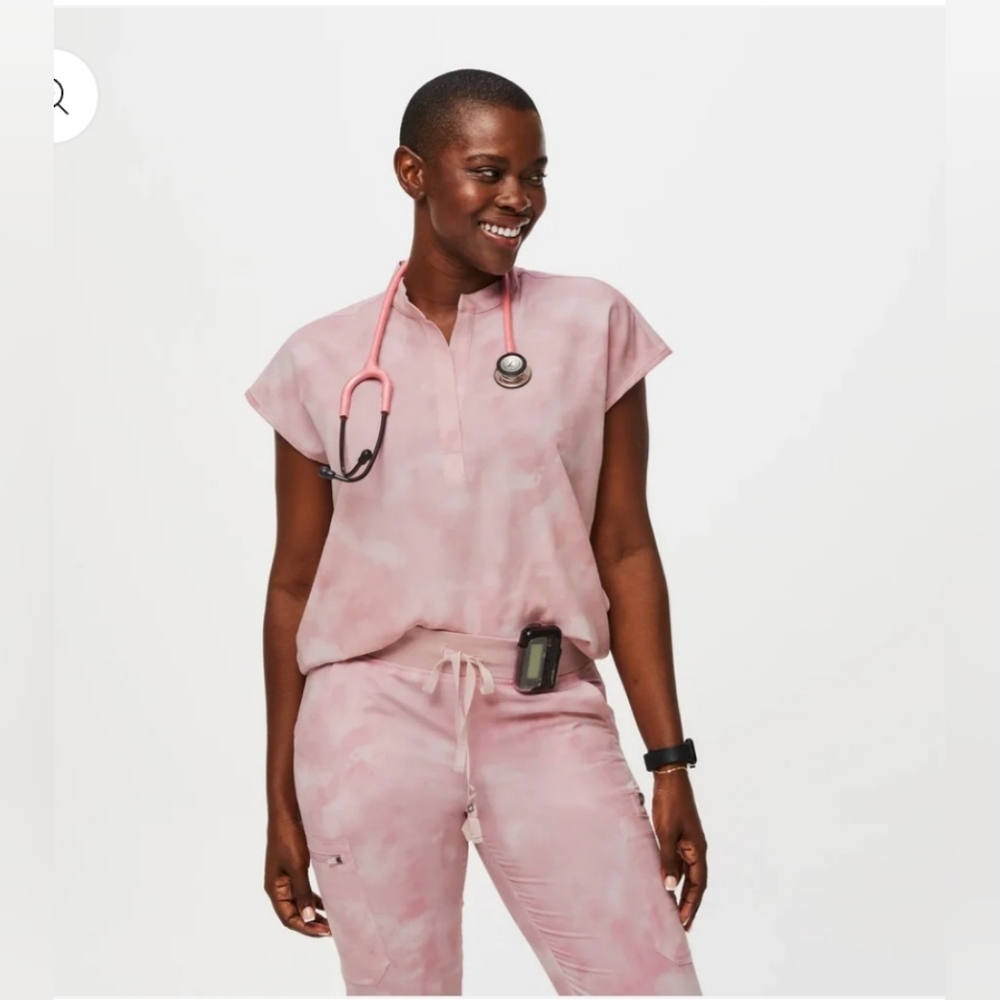 Figs Pink Camo Scrub Top